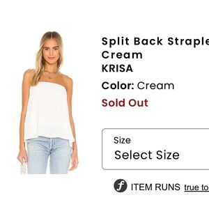 Revolve split back  strapless top in cream. Krisa. Sold out